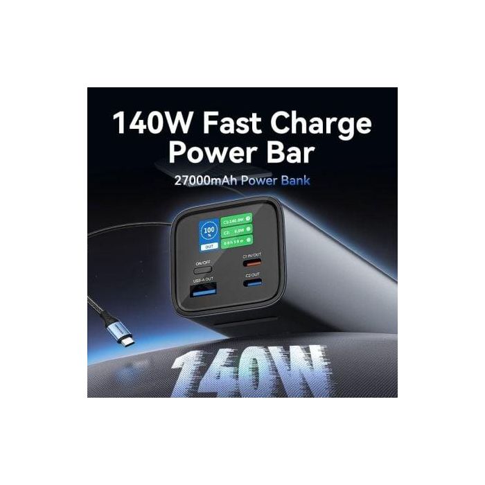 Powerbank 27000mAh Vention FHVH0/ 140W/ Gris/ Incluye Cable USB Tipo-C y Lightning 1