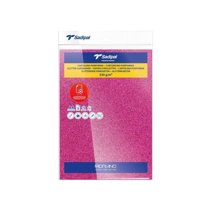 Sadipal Cartulina Purpurina A4 Monocolor 330 gr Blister De 3H Fucsia