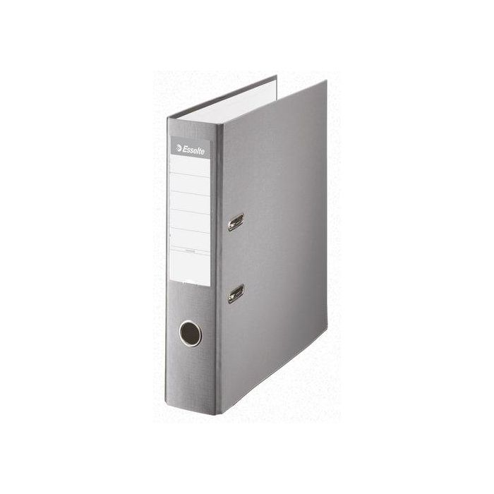 Esselte Archivador de Palanca Folio Lomo 75mm Gris, Cartón Forrado PVC con Rado, 2 Anillas y Cantoneras de Metal