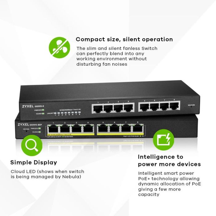 Zyxel Switch GS1915-8EP-EU0101F 8 Puertos Gigabit PoE 60W Nebula Smart 1 Zyxel Switch GS1915-8EP-EU0101F 8 Puertos Gigabit PoE 60W Nebula Smart 1