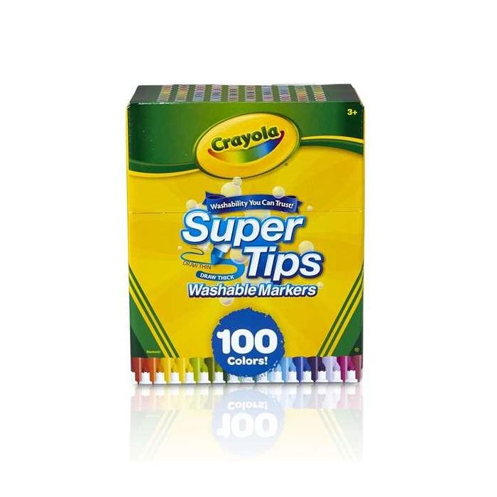 Crayola Rotuladores Súper Punta Lavables, Set de 100 unidades. Aptos para niños de 3 años en adelante. Medidas: 14,5x8,5x18 cm 1