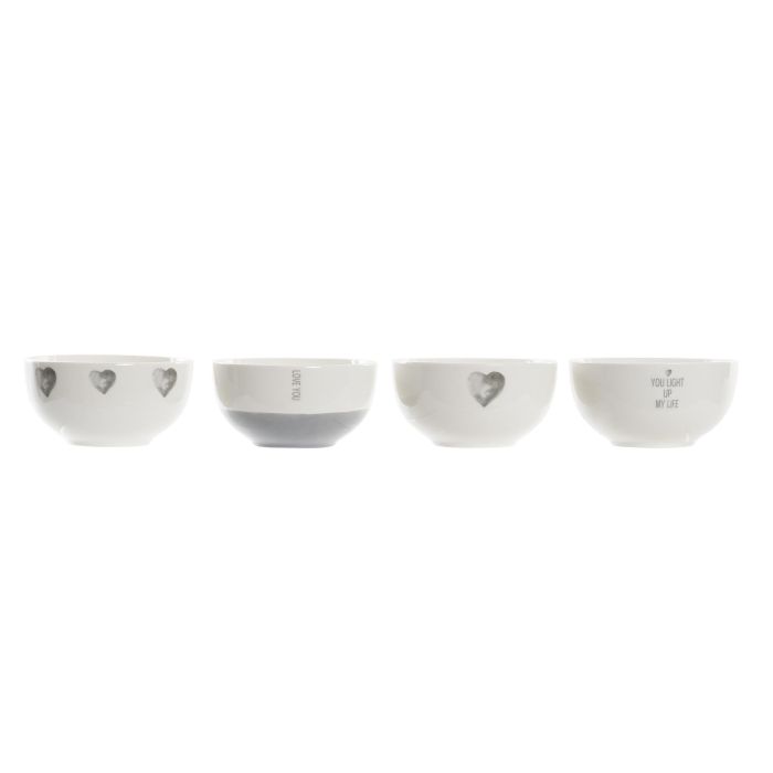 DKD Home Decor Bol Scandi de Porcelana Gris con Corazones 13x13x6.8 cm, Pack de 12 Unidades, Apto Microondas y Lavavajillas