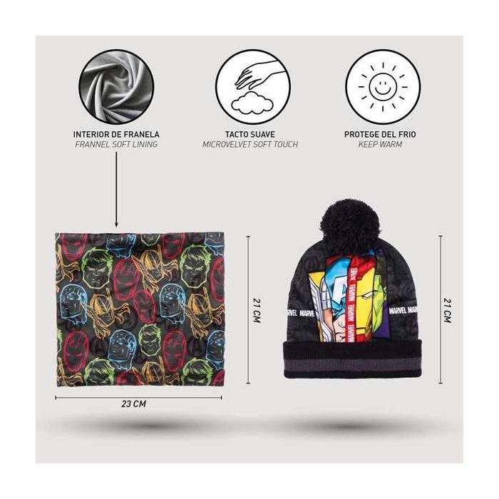 Cerdá Conjunto 3 Piezas Snood Oficial Marvel Avengers para Niños, Gris, Edad 3-12 Años, Acrílico y Poliéster 3