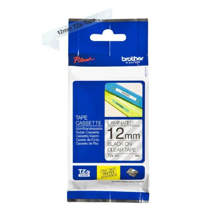 Brother TZe-131 Cinta de Etiquetado Original Laminada Negro sobre Transparente 12mm x 8m, Autoadhesiva, Resistente a Agua/UV para P-touch 2 Brother TZe-131 Cinta de Etiquetado Original Laminada Negro sobre Transparente 12mm x 8m, Autoadhesiva, Resistente a Agua/UV para P-touch 2