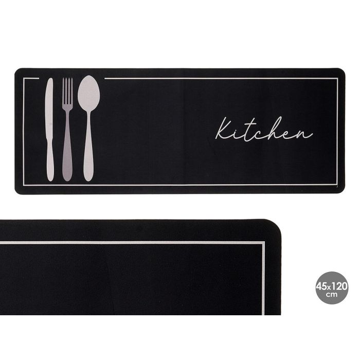 Kinvara Alfombra de Cocina Kitchen de Plástico 45x120 cm - Antideslizante, Negra y Blanca (Set de 12)