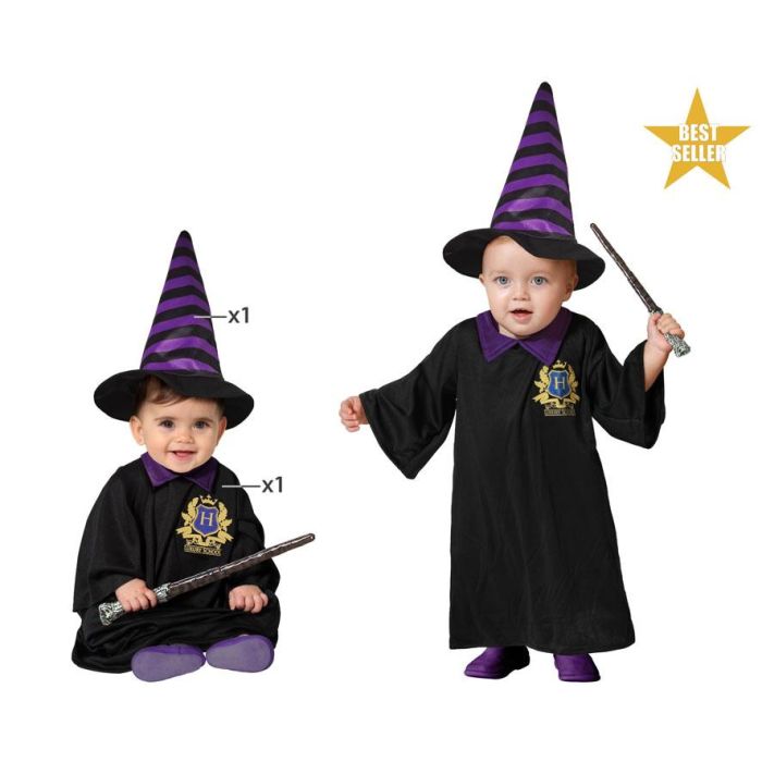 Disfraz Mago Brujo Bebé Unisex 6-12 Meses de Fantasía, Negro y Violeta, con Túnica y Sombrero de Polyester Disfraz Mago Brujo Bebé Unisex 6-12 Meses de Fantasía, Negro y Violeta, con Túnica y Sombrero de Polyester