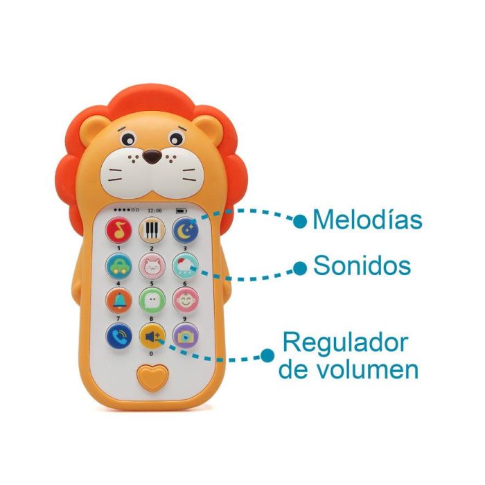 KioKids Teléfono Musical León para Bebés con Sonidos de Animales, Luces y Melodías, Estimula Vista y Oído, +6 Meses 3