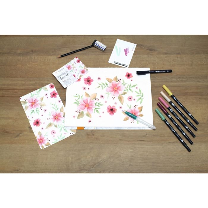 Tombow Set Watercoloring Floral 9 Piezas Rotuladores Doble Punta Tinta Base Agua 3