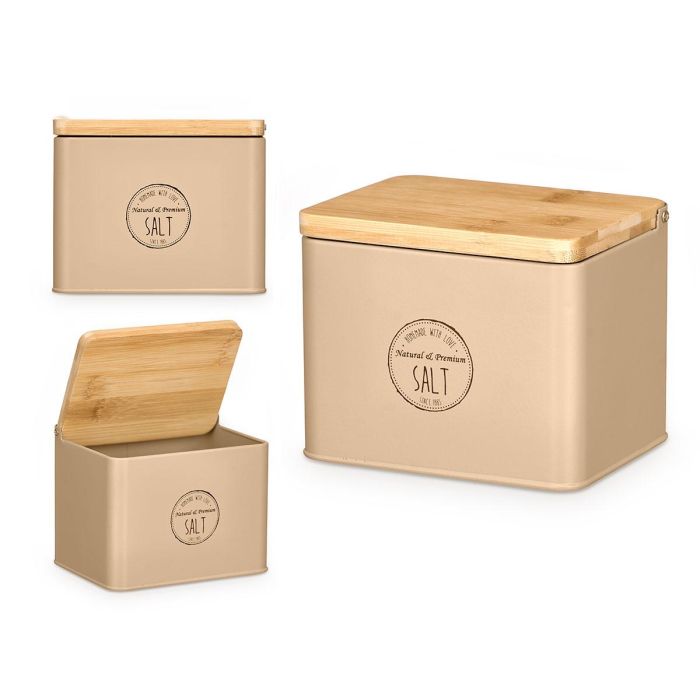 Kinvara Salero Tapa Bambú Beige Metal y Bambú 14x11x11 cm (Set de 12)