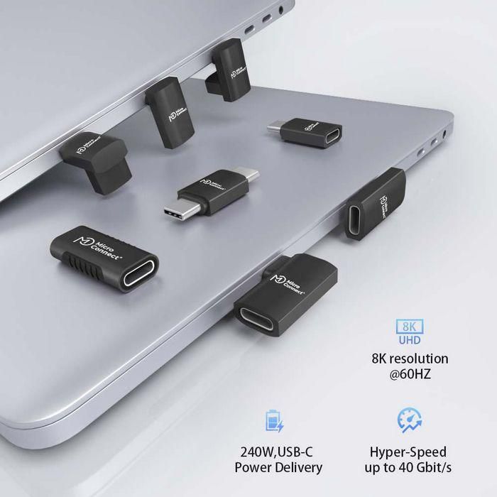 MicroConnect Adaptador USB-C Macho-Hembra en Ángulo Recto, 240W, 40Gbps, USB4 Gen 3x2 2