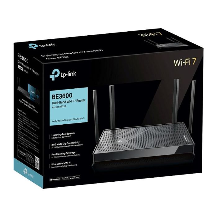 TP-Link Archer BE230 Router Inalámbrico Wi-Fi 7 Doble Banda 2.5 Gigabit Ethernet Negro 2882 Mbit/s