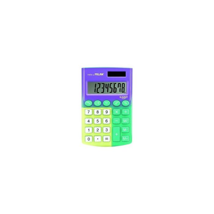 Milan Calculadora Pocket Sunset 8 Dígitos - Tacto Suave, Memoria, Raíz Cuadrada, Dual Power, Colores Variados