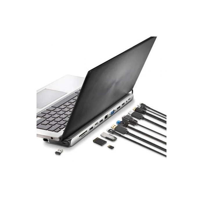 NGS WonderDock 12 Pro Hub USB Tipo-C 12 en 1 con 2xHDMI 4K, VGA, RJ45, 3xUSB 3.0, Lector Tarjetas SD/TF, USB-C PD 100W Gris 2