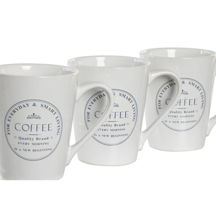 DKD Home Decor Mug Básicos, Set de 4 Tazas de Gres Blanco con 300 ml de Capacidad 2