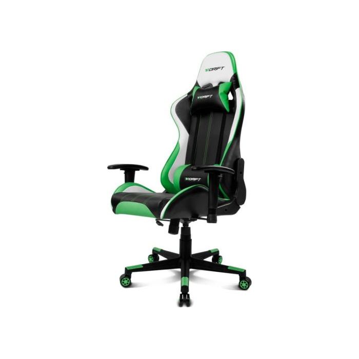 Drift DR175 Silla Gaming Universal con Reposabrazos 2D, Respaldo Reclinable, Cojines Cervical y Lumbar, 150kg - Negro, Verde, Blanco 1 Drift DR175 Silla Gaming Universal con Reposabrazos 2D, Respaldo Reclinable, Cojines Cervical y Lumbar, 150kg - Negro, Verde, Blanco 1