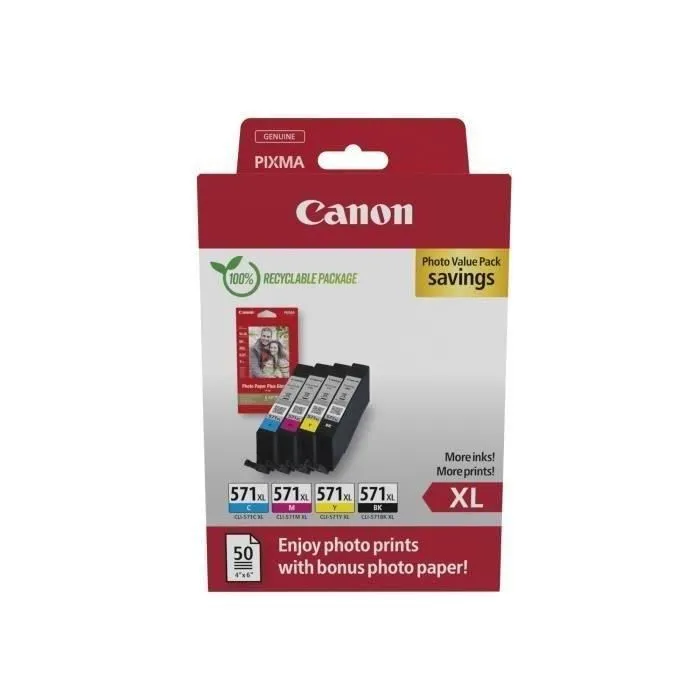 Canon CLI-571XL Multipack Tinta Original 4 Unidades Negro Amarillo Cian Magenta para Pixma MG6852 TS6050 TS8050 Canon CLI-571XL Multipack Tinta Original 4 Unidades Negro Amarillo Cian Magenta para Pixma MG6852 TS6050 TS8050