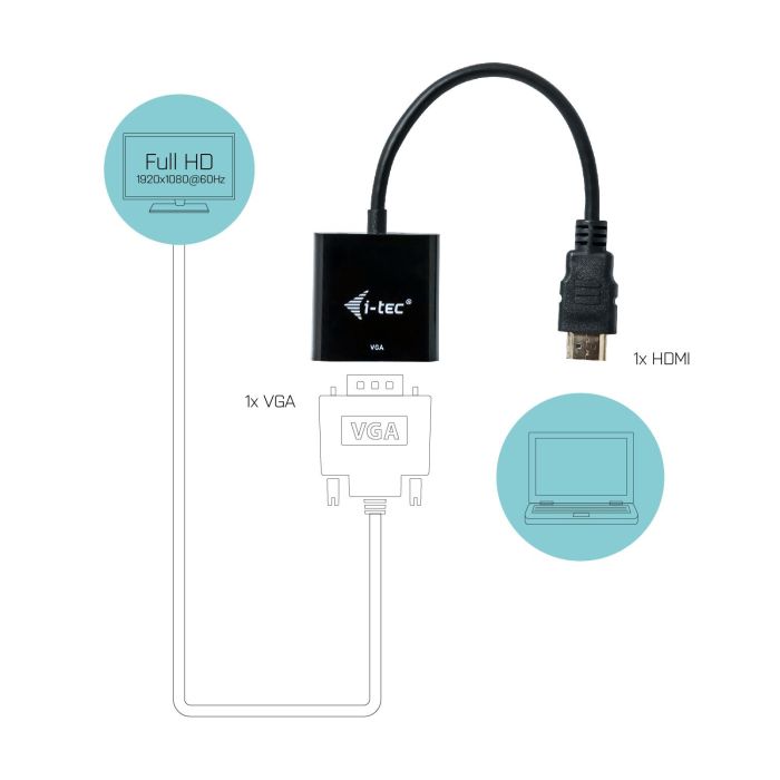 Adaptador HDMI a VGA i-Tec HDMI2VGAADA Negro 15 cm 2 Adaptador HDMI a VGA i-Tec HDMI2VGAADA Negro 15 cm 2