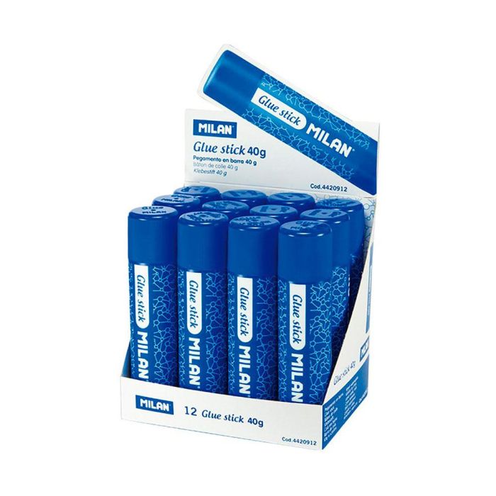 Milán Pegamento en Barra Multiusos 40g para Manualidades, Papel, Cartulina, Fotos y Tejido, Expositor 12 uds 0 Milán Pegamento en Barra Multiusos 40g para Manualidades, Papel, Cartulina, Fotos y Tejido, Expositor 12 uds 0