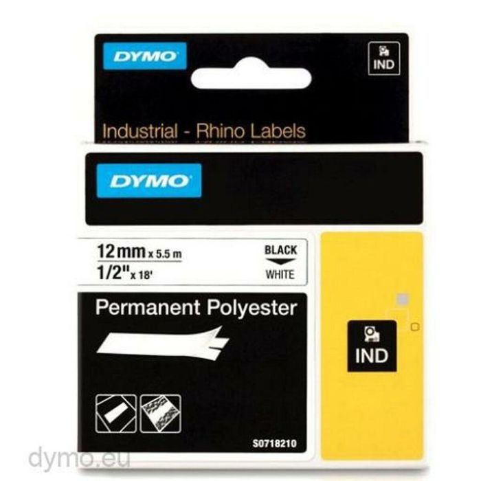 Cinta Laminada para Rotuladoras Rhino Dymo ID1-12 12 x 5,5 mm Negro Blanco Autoadhesivas (5 Unidades) 1