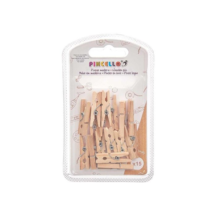 Set 15 Pinzas de Madera Natural Pincello 7.5x12.5x2 cm (24 Unidades) 2 Set 15 Pinzas de Madera Natural Pincello 7.5x12.5x2 cm (24 Unidades) 2