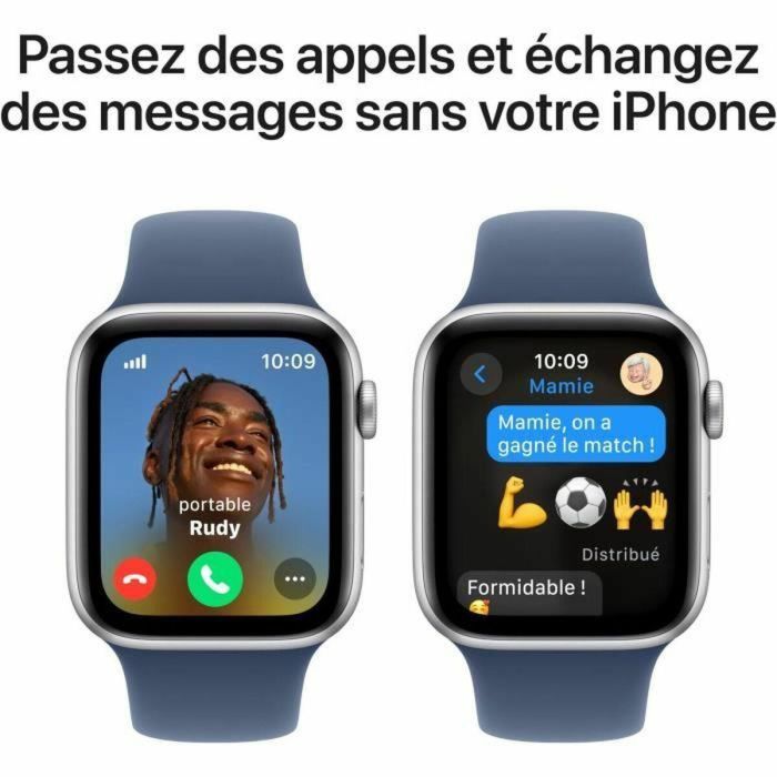 Apple Watch SE GPS + Cellular 44 mm, Caja de aluminio plateada, Correa deportiva de mezclilla M/L 2