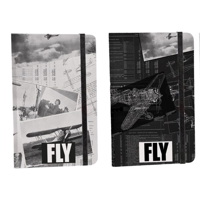 DKD Home Decor Libreta Vintage Colección Aviación 80 Hojas Cartón y Papel Blanco y Negro 1.5x14x9.5 cm (Pack de 12)
