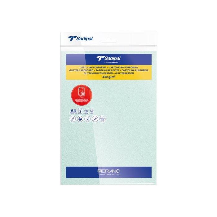 Cartulina Purpurina A4 Sadipal 330G Verde Claro Paquete De 3