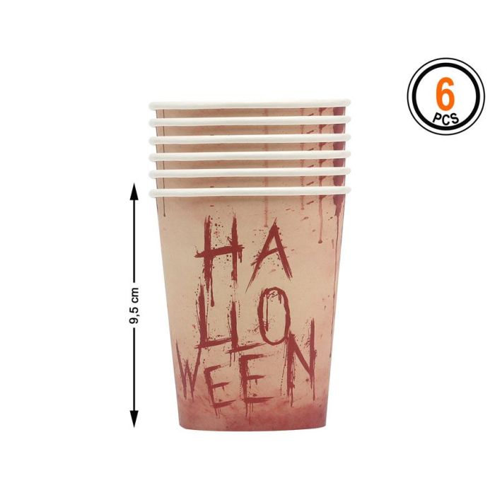 Vasos de cartón con efecto sangre 6 unidades para fiestas de terror y Halloween