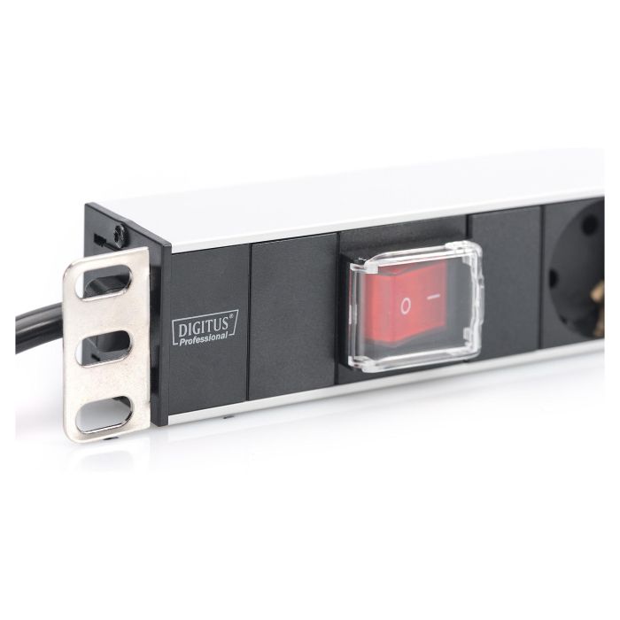 Digitus Regleta de enchufes 7 tomas con interruptor, perfil de aluminio, cable de 2m, color negro