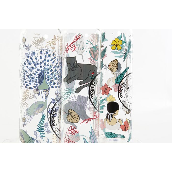 DKD Home Decor Botella Tropical Wild&free Borosilicato Inox Pack 6 Unidades 550ml 6.5 x 23 x 6.5 cm 1