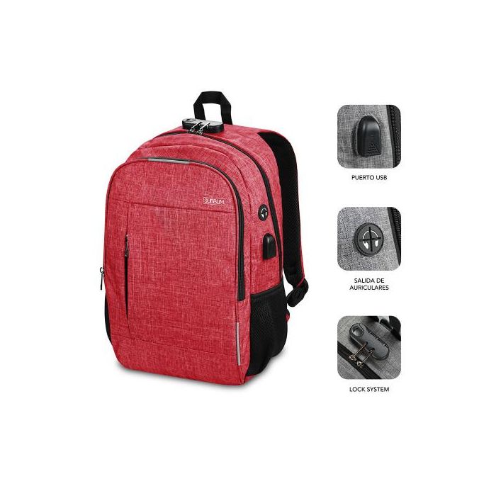 SUBBLIM Mochila Portatil Urban Lock Backpack 16" Red SUBBLIM Mochila Portatil Urban Lock Backpack 16" Red