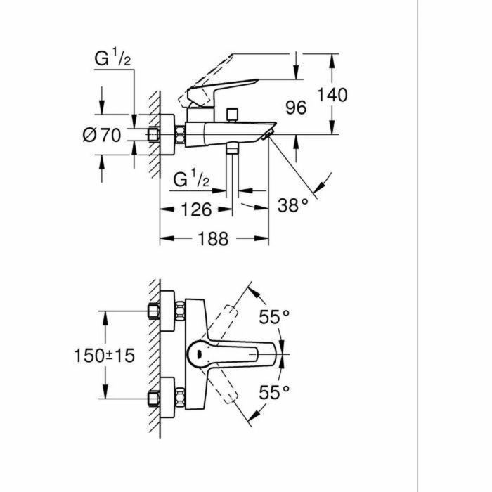 Grohe 322782432 Mezclador monomando de baño/ducha Start Negro mate Montaje en pared visto con Desviador automático 1 Grohe 322782432 Mezclador monomando de baño/ducha Start Negro mate Montaje en pared visto con Desviador automático 1