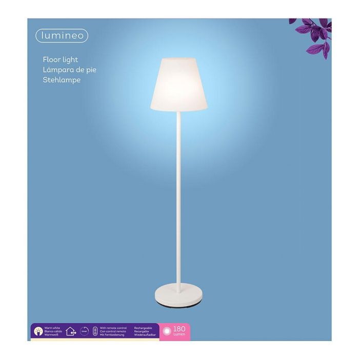 Lumineo Lámpara de pie para exterior y interior recargable con mando a distancia, 894460, color blanco, 150 cm 1 Lumineo Lámpara de pie para exterior y interior recargable con mando a distancia, 894460, color blanco, 150 cm 1