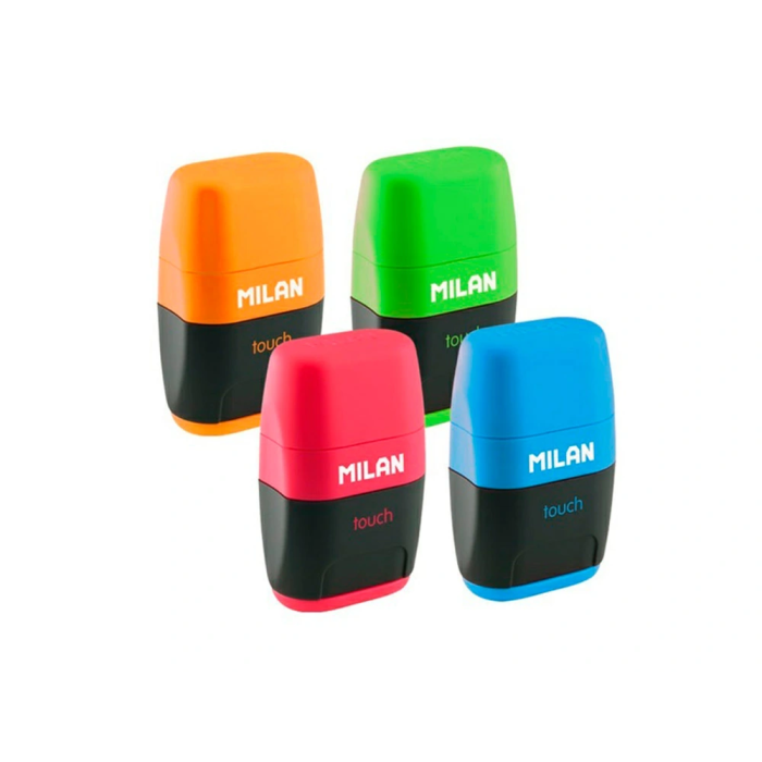 Milan Sacapuntas Compact Touch Duo Plástico 2 Usos con Goma y 2 Recambios de Goma 6