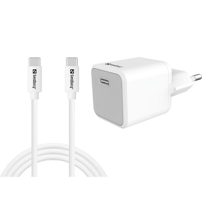 Sandberg Cargador de Pared USB-C PD 20W con Cable USB-C a USB-C 1M para Smartphones y Tablets - Enchufe EU