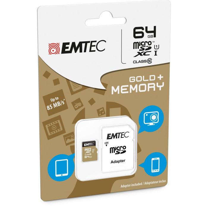 EMTEC Tarjeta de Memoria MicroSDXC 64GB UHS-I U1 Elite Gold con Adaptador SD 1 EMTEC Tarjeta de Memoria MicroSDXC 64GB UHS-I U1 Elite Gold con Adaptador SD 1
