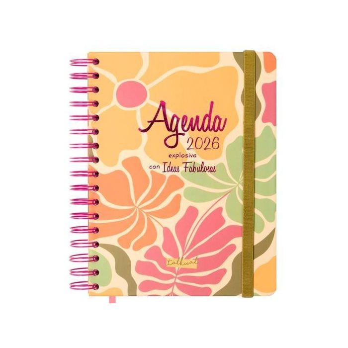 Finocam 4º-155x217 mm Agenda Espiral Talkual Ideas 2026 Tapa Dura con Pegatinas, Notas y Funda