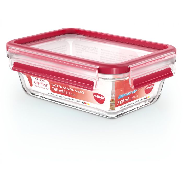 Emsa N10406 Clip & Close Glas Frischhaltedose 0.7 L Transparent/Rot 1 Emsa N10406 Clip & Close Glas Frischhaltedose 0.7 L Transparent/Rot 1