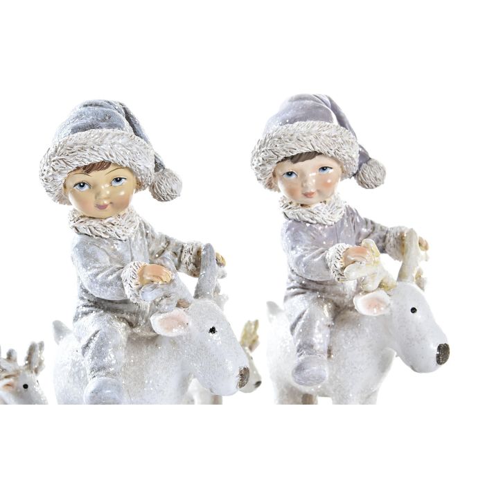 DKD Home Decor Figura Navidad Moderna Niña de Resina Azul, Gris y Blanco 7.5x13.5x17 cm (2 Unidades) Surtidas 1