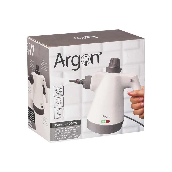 Limpiadora a Vapor de Mano Argon 1050W, 31.5x24x14 cm, Blanco/Gris, 250ML, Incluye 9 Accesorios (4 Unidades) 1 Limpiadora a Vapor de Mano Argon 1050W, 31.5x24x14 cm, Blanco/Gris, 250ML, Incluye 9 Accesorios (4 Unidades) 1