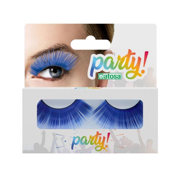 Pestañas Postizas Largas Azul Eléctrico Con Acabado Brillante para Maquillaje de Fantasía y Carnaval