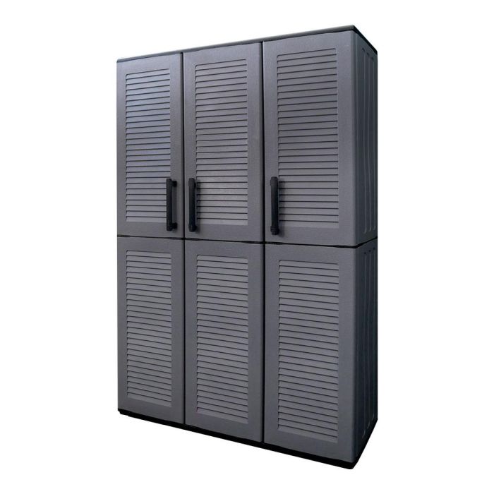 Art Plast Armario alto de polipropileno gris oscuro con estantes ajustables y portaescobas 102x370x163 cm