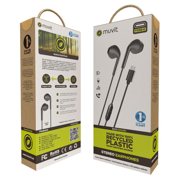 Muvit Auriculares E58 Estéreo con Conector Tipo C, Materiales Reciclados, Sonido de Alta Calidad 8 Muvit Auriculares E58 Estéreo con Conector Tipo C, Materiales Reciclados, Sonido de Alta Calidad 8