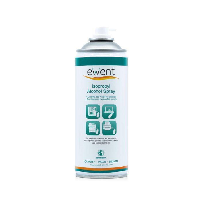 Ewent EW5611 Kit Limpieza Universal Spray Alcohol Isopropílico 400ml para PC, Pantallas, Plásticos. Sin Residuos, Evaporación Rápida