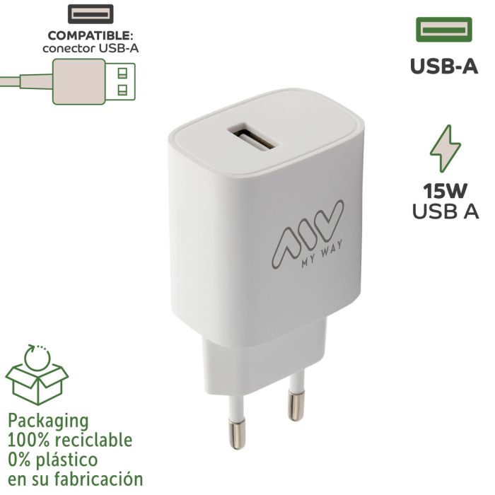 myway cargador de pared USB A 15W blanco 5