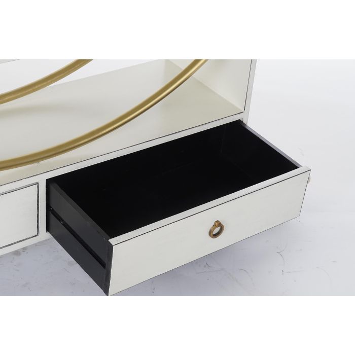 DKD Home Decor Estantería Oriental con 4 Estantes y 2 Cajones, Madera de Álamo y Metal Blanco Dorado, 160x180x35 cm 3 DKD Home Decor Estantería Oriental con 4 Estantes y 2 Cajones, Madera de Álamo y Metal Blanco Dorado, 160x180x35 cm 3