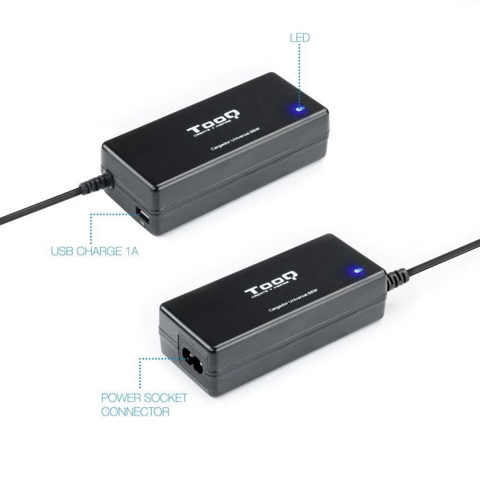 Cargador de Portátil TooQ TQLC-65BS02AT/ 65W/ Automático/ 8 Conectores/ Voltaje 18.5-20V/ 1 USB 2 Cargador de Portátil TooQ TQLC-65BS02AT/ 65W/ Automático/ 8 Conectores/ Voltaje 18.5-20V/ 1 USB 2
