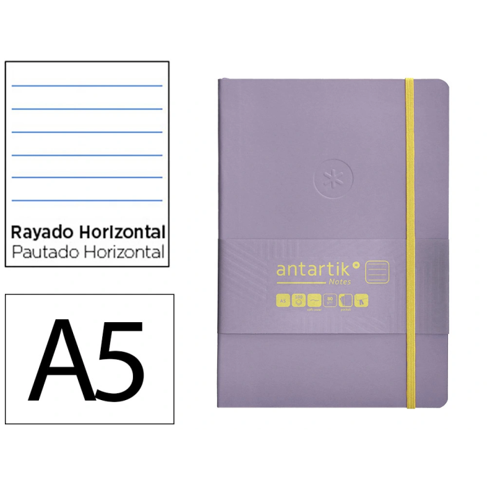 Antartik Cuaderno A5 Tapa Blanda Hojas Rayadas Morado y Amarillo, 80 Hojas 80gr FSC con Gomilla y Bolsillo 0 Antartik Cuaderno A5 Tapa Blanda Hojas Rayadas Morado y Amarillo, 80 Hojas 80gr FSC con Gomilla y Bolsillo 0