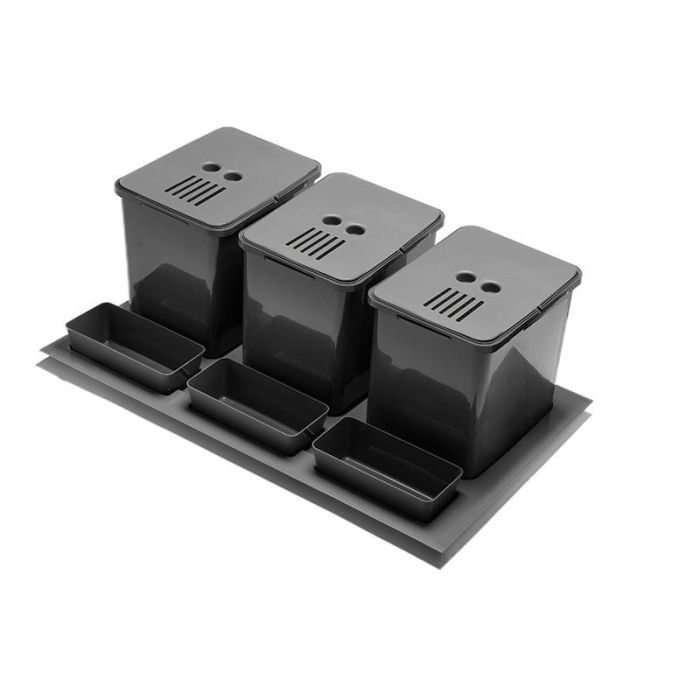 Herrajes Alk Módulo Cubo de Basura Integrable Elegans M900 para Cocina 3x16L Plástico Antracita Reciclaje