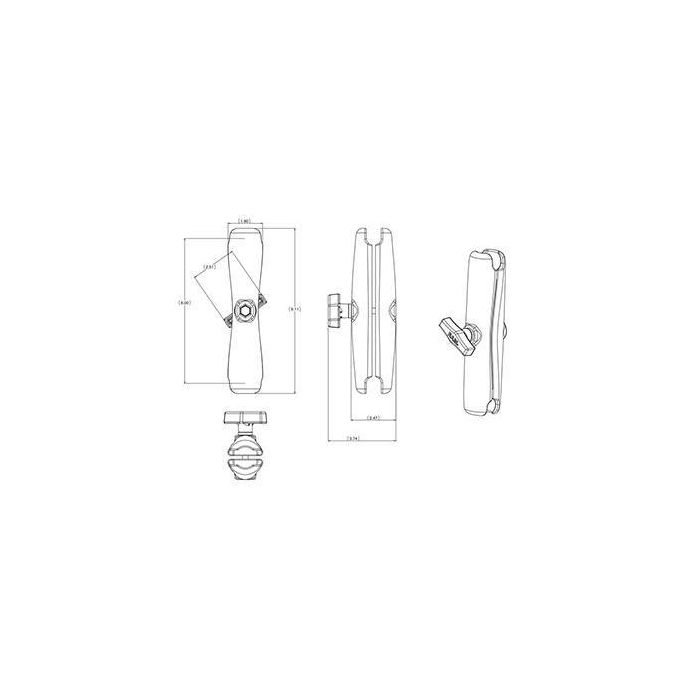 RAM Mounts RAM-201U-D Brazo Doble Socket Largo 9.125" para Bases y Soportes C tamaño 2